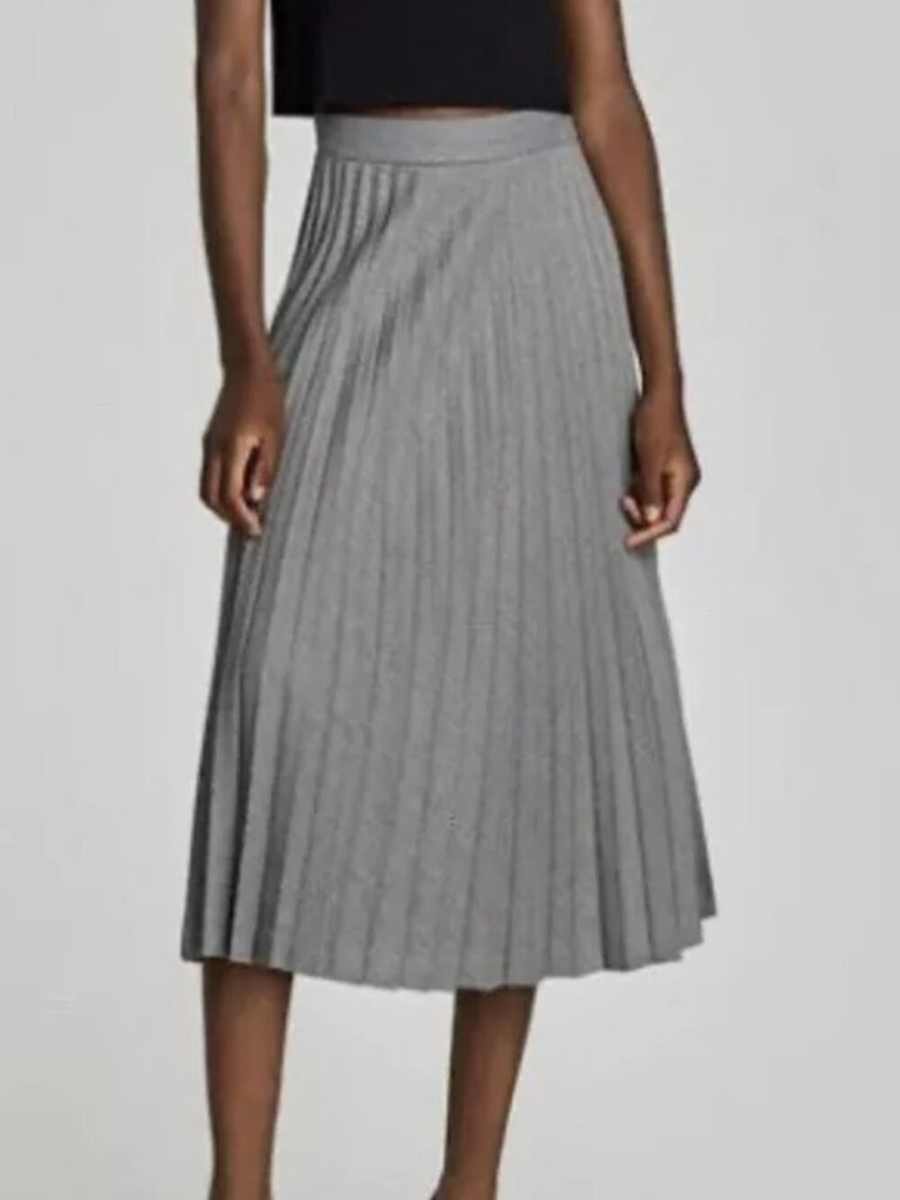 NWT Gray High Waist Knitted Long Midi Pleated Skirt